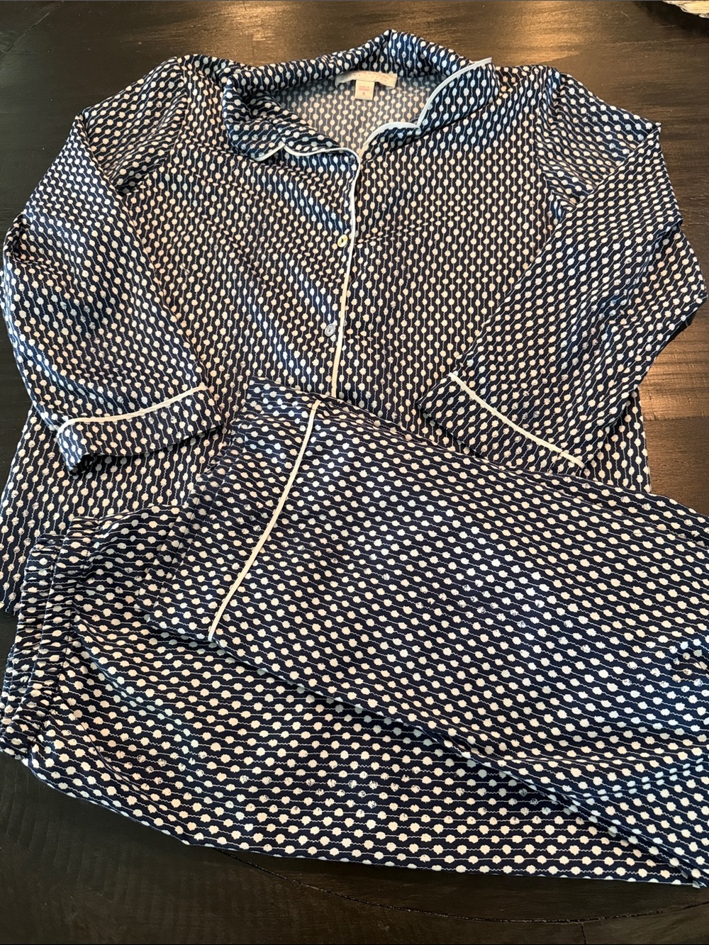 Oscar de la Renta Navy and White Pajamas